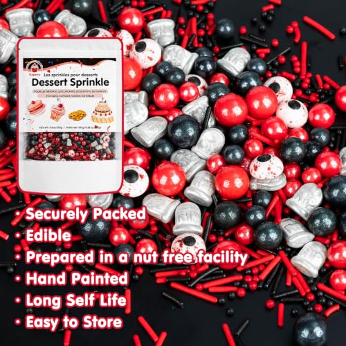 Image of Halloween Edible Sprinkles,Red Black Silver Eyeball Sugar Sprinkle Mix