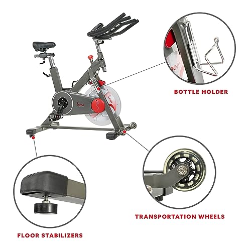 Image of Sunny Health & Fitness Magnetic Exercise Bike, 44LB Flywheel & 300LB Weight Capacity for Intensive Home Workout, Indoor Cardio Training w /4-Way Adjustable Seat, Optional Free SunnyFit App Connection