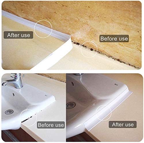 2 Pack Caulk Tape,Bathroom Corner Caulking Tape,Self-Adhesive Sealing Tape Used for Kitchen Sink,Toilet, Bathroom Bathtub, Tub Floor Wall Edge Protector Strip(1.5 inch*10.5 feet;White,2pcs - Thumbnail 5