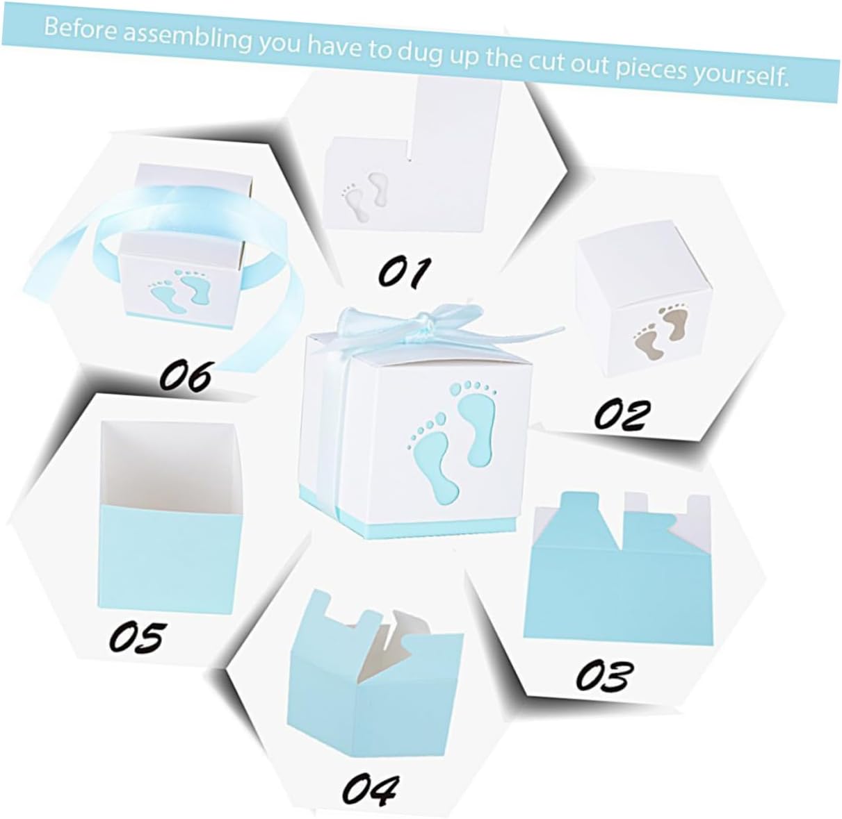 TEHAUX 100pcs Hollowed Little Feet Candy Favor Boxes with Ribbon Elegant Wedding Accessories for Bridal Shower and Birthday Parties for Chocolates and Gifts