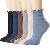Mcool Mary Women's Ruffle Socks,Casual Ankle Breathable Cool Knit Cotton Cute Crew Frilly Sock 6 Pack