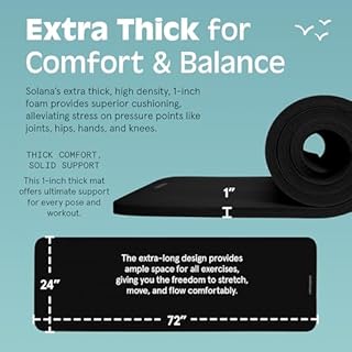 Retrospec Solana Yoga Mat 1" Thick w/Nylon Strap for Men & Women - Non Slip Exercise Mat for Home Yoga, Pilates, Stretching, Floor & Fitness Workouts - Black