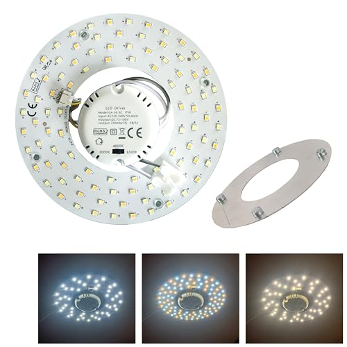 MAKA Circolina LED Universale per Plafoniere con Cambio Temperatura (6500K - 4000K - 3000K), Plafoniera LED con Magnete, Installazione Facile (Switch, 17W)