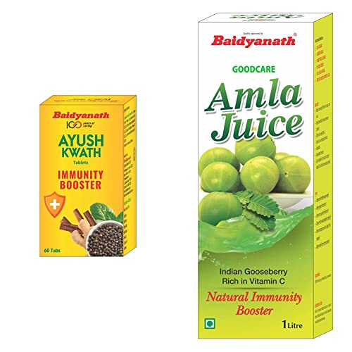 Image of Baidyanath Ayush Kwath - 60 Tablets & Baidyanath Amla Juice - Rich in Vitamin C and Natural Immunity Booster - 1L