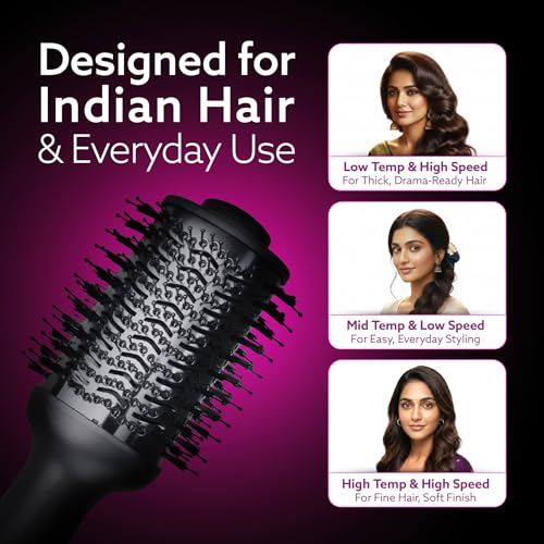 Image of AGARO HV2179 Hot Air Brush for Hair, Blow Dryer Brush, Volumizer & Styler, 360 Airflow Vent, Oval Barrel for Hair Volume, Charcoal Bristles, Ceramic Tourmaline Coating Brushing Head, 1200W, Black