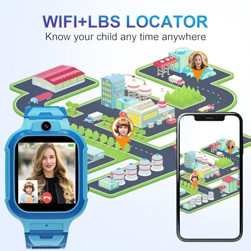 Image of BIGASUO 4G Kids Smart Watch GPS Tracker - Smartwatch with Two Way Call Video Calling Voice Chat SOS Class Mode Stopwatch Pedometer Games Wi-Fi Touch Screen Alarm Clock Smartwatches (BG71)