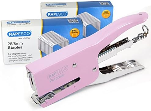 Rapesco 1298A Stapling Set: Porpoise Packaging Stapler, 45 Sheet Capacity, Chrome & 2 Boxes of 5000 x 26/8mm Staples