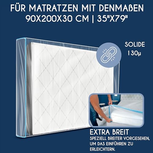 Matratzenhülle Kunststoff - 2er-Set - 90 x 200 (Dicke 30 cm) - Matratzenschutz mit Breitem Reißverschluss - Matratzen-Tasche für Aufbewahrung, Lagerung, Umzug - Aufbewahrungstasche für Matratzen