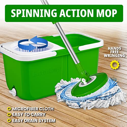 Instamop Spin Mop And Bucket With Wringer Set Mop And Bucket For Floor Cleaning & Housekeeping, Spinning Floor Mop And Bucket With Separate Bucket For Clean And Dirty Water, Washer Machine Safe -Green #TOP1