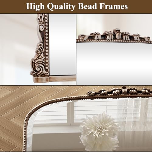 VETROVUE 28"×40" Silver Wide Arched Wall Mirror, Vintage Carving Bathroom Vanity Makeup Mirror, as Wall Decor Hanging Leaning for Fireplace Mantle, Living Room, Bedroom, Vanity Area by VETROVUE - Used condition - Image 3