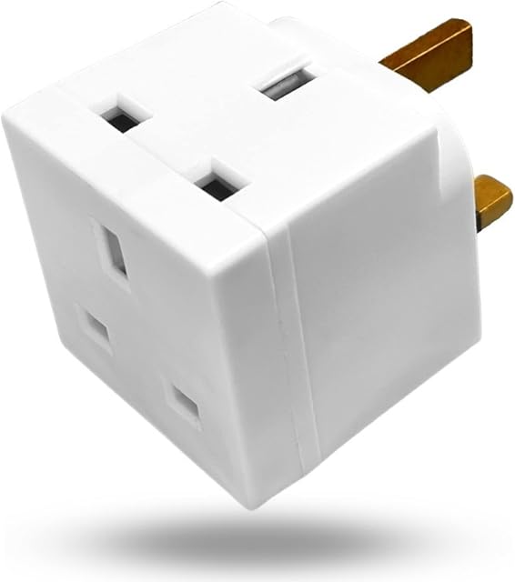 2 Way Adapter, 13A 250V UK 3 Pin Multi Socket Extension Multiplug Adapter - 3 Pins Socket Splitter Extension UK Plug, 2 Way Double Plug Adapter for for DVD, Computer, Laptop, TV & Other Accessories