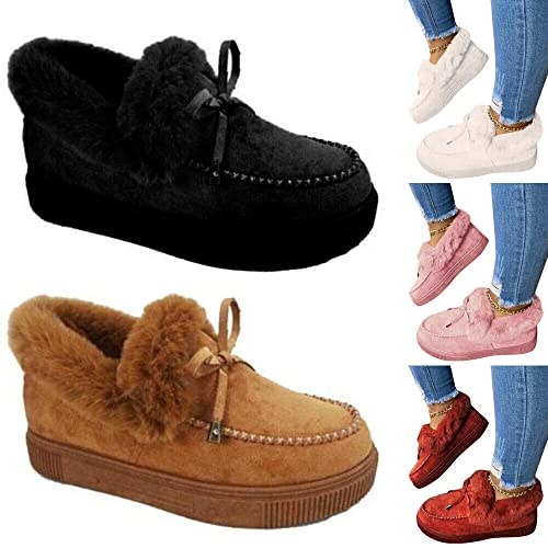 Women Winter Warm Faux Fur Lined Booties Ankle Moccasin Slippers Loafers Shoes (Brown,8-8.5)