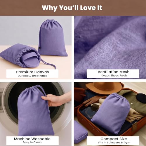 Image of LFH Cotton Rich Shoe Storage Bags with Drawstring, Dustproof Breathable Reusable Organizer, Perfect For Travel, Dorm, Hotel, College,Gym,Easy to Carry,Machine Washable12 inchx17 inch(Pack of 6)-Lavender