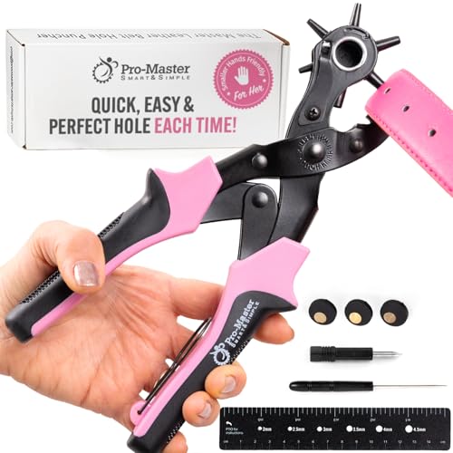 Precision Leather Hole Punch Tool, Best for Belts, Fabric, Leather (Up to 5mm Thick), Multi-Size Puncher for DIY, Craft & Home Projects, Comfortable for Smaller Hands with Reduced Handle Spread, Pink