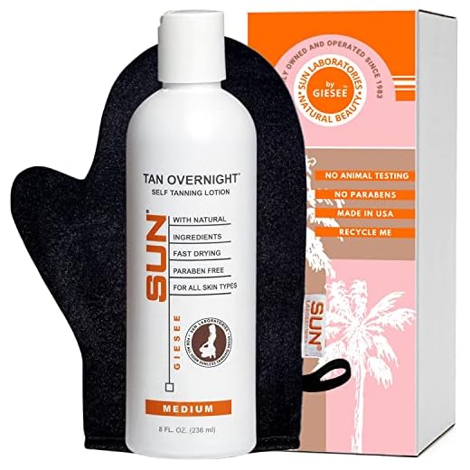 Sun Laboratories By Giesee Tan Overnight Sunless Tanning Lotion and Tanning Mitt - Self Tanning Lotion, Organic Self Tanner Ultra Dark, Pregnancy Safe, Non-Toxic, Instant Long Lasting, Travel Size