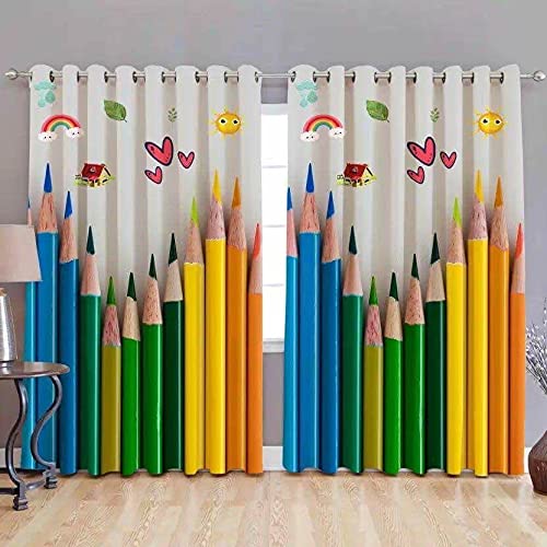 Digital Printed Window Curtains for Bedroom 5Ft 1 Piece Grommet Thermal Insulated Drapes for Living Dining Kids Room Decorative 3D Eyelet Curtain Panels for Home (4x5 Feet, Pencil)