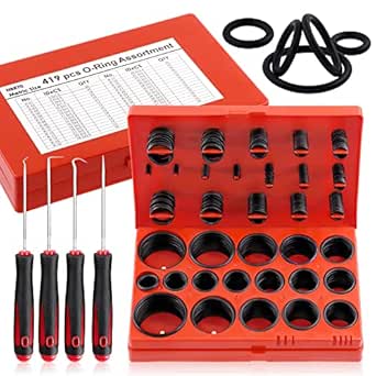 Crochets Et Joints D'étanchéité Kit 6 Crochets De Montage BGS + Assortiment De Joints Toriques TECPO NBR - 419 Pièces, Pour Mécanique Ks Tool