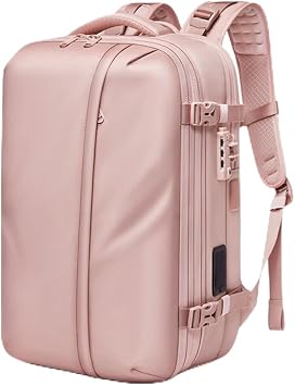 Vacuum Backpack Travel 60L, Lock, Expandable Seal Compression Travel Backpack for 17" Laptop, Airline ApprovedPink