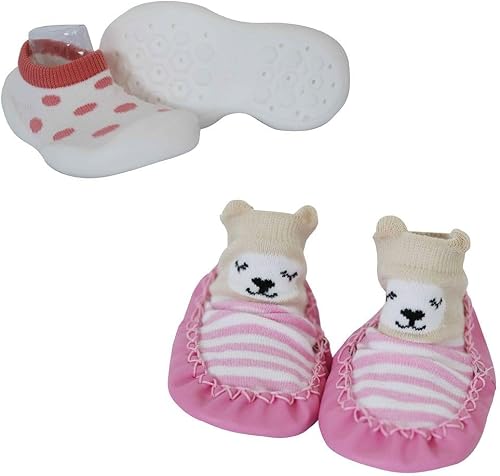 Baby Sock Shoe 2pack Set - Pink Dots & Pink Bear - 12-18 months