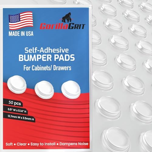 Pack of 50 Cabinet Door Bumpers - 1/2” Diameter Clear Adhesive Pads fo