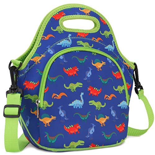 VX VONXURY Lunch Bag for Boys Neoprene Lunch Box Bag for Kids Cute Insulated Thermal Lunch Tote with Removable Shoulder Strap Dinosaur
