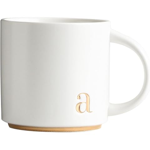 COLLECTIVE HOME - Monogram Ceramic Mugs, 15 oz Golden Initial Coffee Cups, Elegant Alphabet Tea Mugs, Elegant Personalized Mug with Gift Box, Luxurious Cups for Office and Home (a)