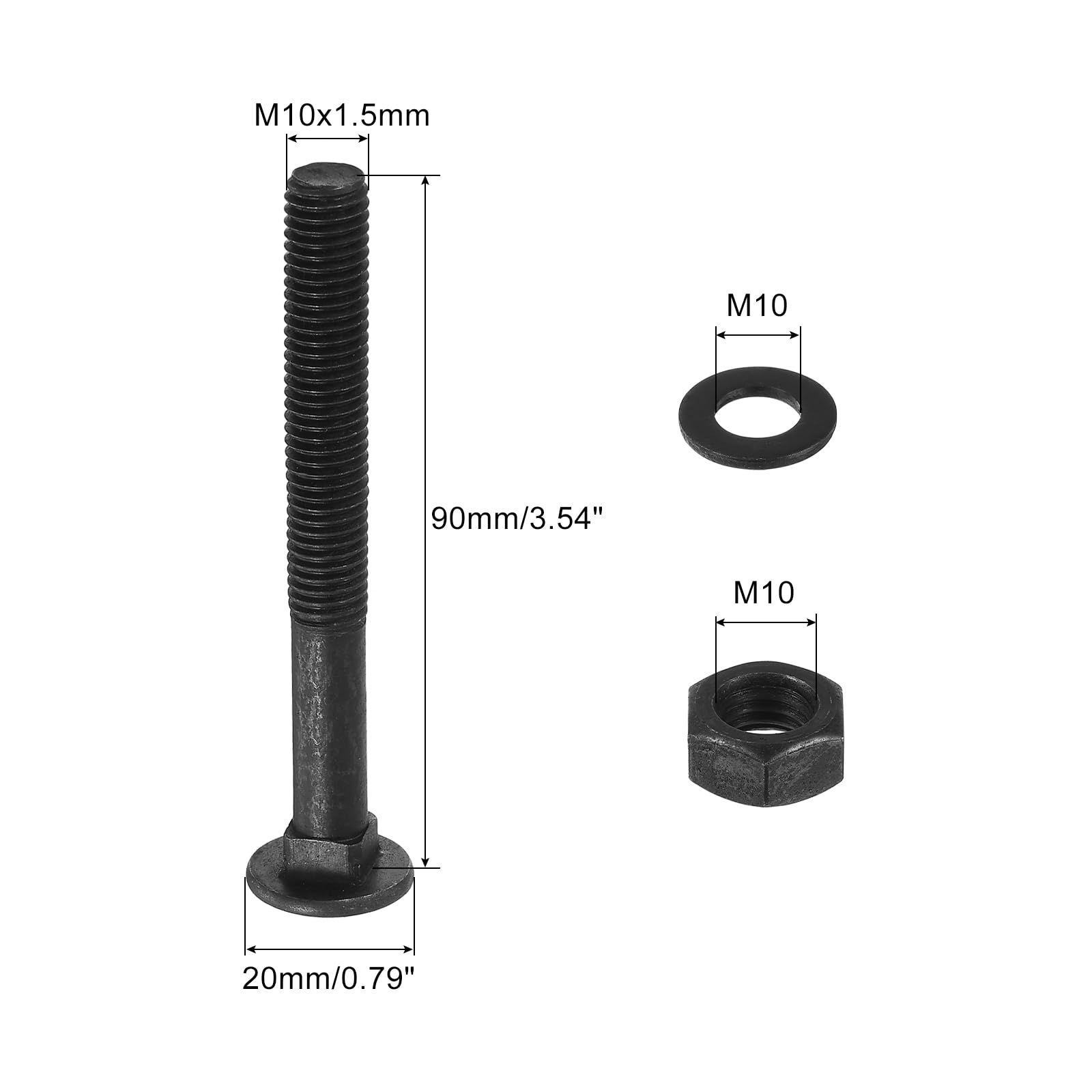 QUARKZMAN Kit Bullone Carrozza M10 x 85mm, 25 Set Viti Testa Rotonda Collo Quadrato, Set Viti Carrozza Include Rondelle e Dadi - Acciaio Carbonio Nero Ossidato per Fissaggio Accessori