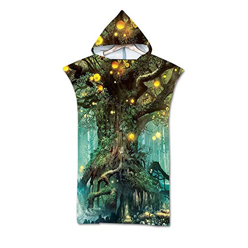 Odot Poncho Toalla con Capucha Adulto Natación Playa Surf Albornoz para Cambiarse de Ropa Toalla de Microfibra Albornoces Nadar Playa Baño Verano (75x110cm,Árbol)