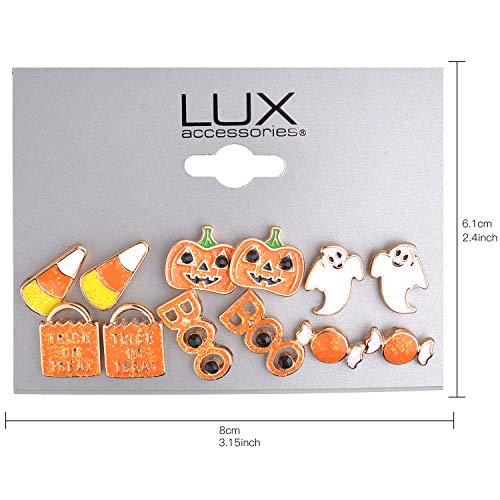 Lux Accessories Halloween Girls Fun Pumpkin Assorted Stud Earrings Set of 64