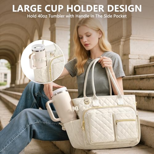 Image of Large Bible Bag with Bible Cover Case for Women, Quilted Church Tote Bag Carrying Case w /Shoulder Strap, Bible Study Supplies Journaling Kit Accessories, Christian Gift for Women Mom Friends Teacher