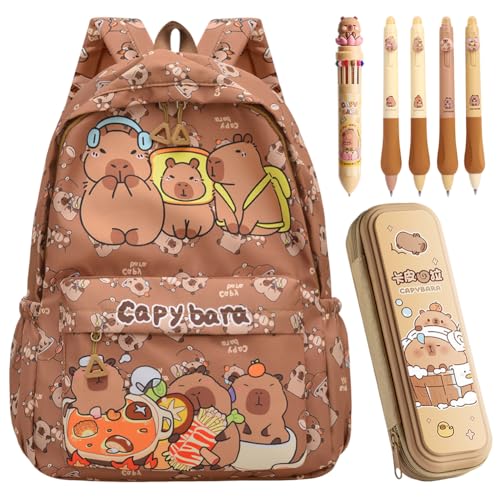 Sac à dos Capybara avec trousse et stylos effaçables pour la rentrée