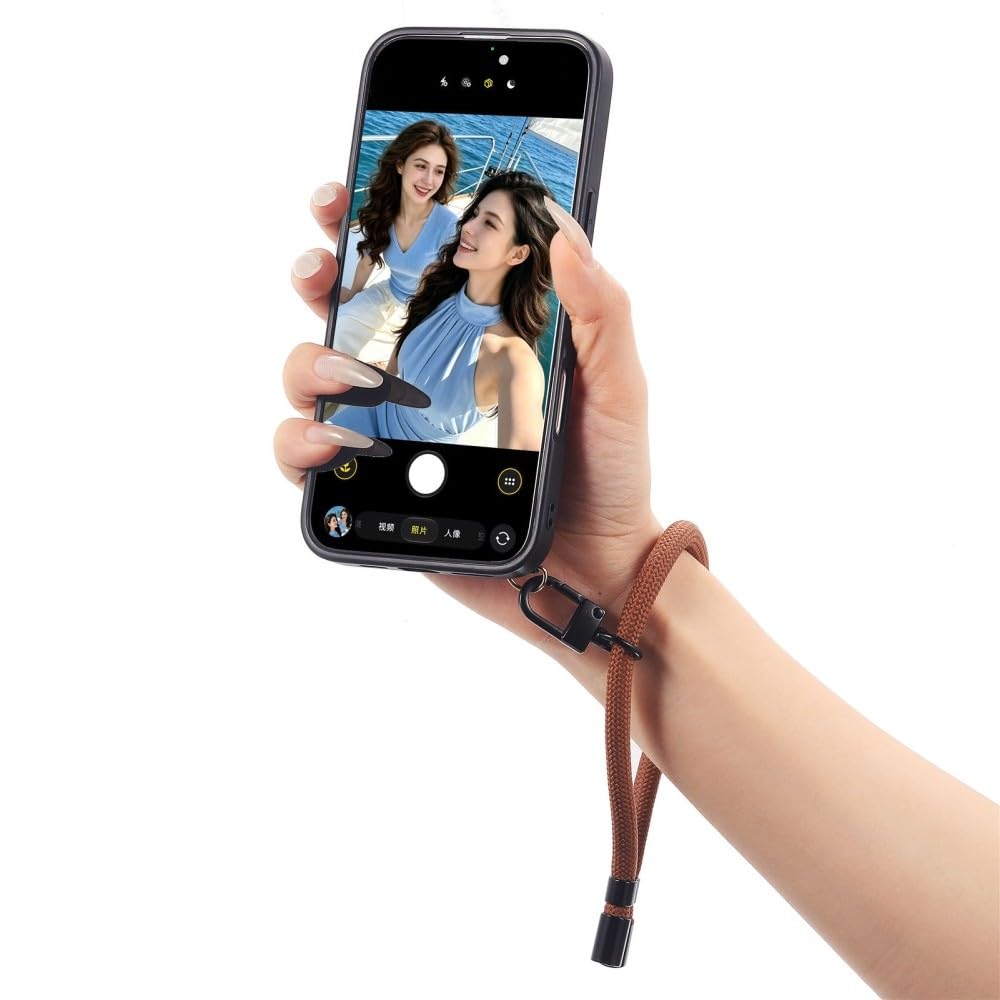 Generic Étui compatible avec iPhone 14 Pro (couleur : gris) coque arrière en cuir silicone antichoc avec sangle