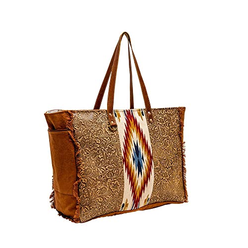 Myra Bag Western Leather Weekender Bag for Women - Cotton & Upcycled Canvas Boho Shoulder Bag Shimpza2