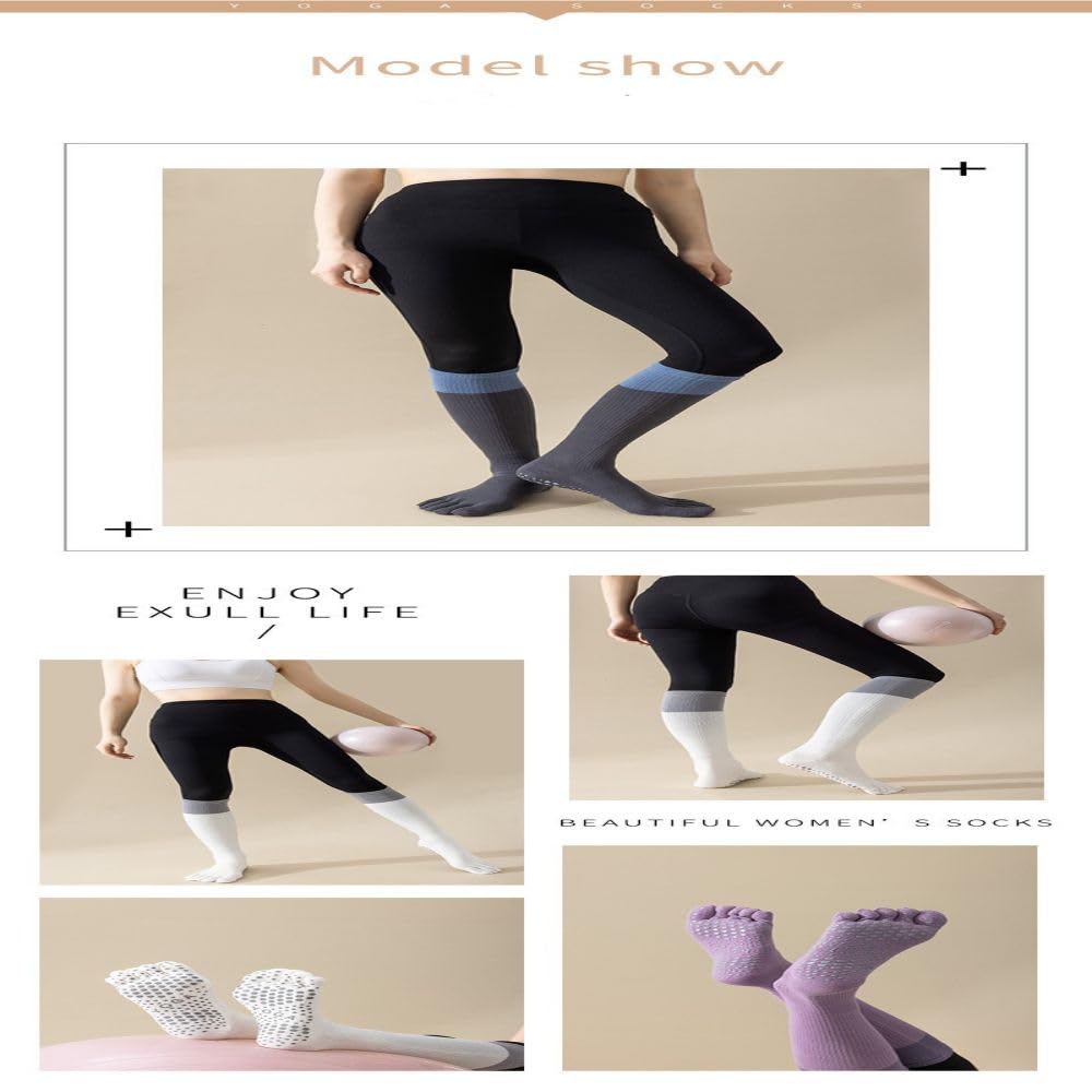 Yoga de Cinco Dedos para Otoño e Invierno, Calcetines Deportivos Antideslizantes de Longitud Media, Pantorrilla de Pilates para Mujeres, Señoras, Niñas (6 Pares)