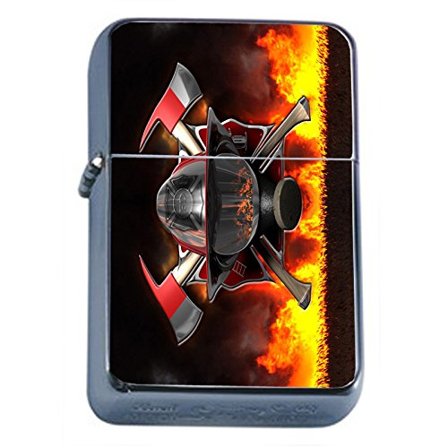 Encendedor de aceite Firefighter Fireman con tapa flip metal plateado