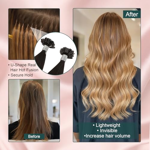 Image of Easyouth U Tip Hair Extensions, Brown, 22 Inch 50G 50S, for Thin Hairstyle