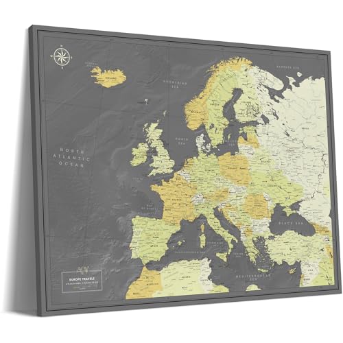 Personalized European Pin Map | Push Pin Europe Map on Canvas | Detailed Map of Europe with Push Pins | Push Pin Map of Europe for travel tracking