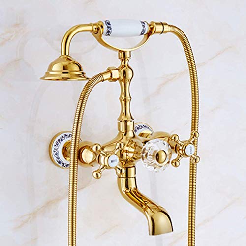 Bathtub Faucets Luxury Gold Brass Bathroom Faucet Mixer Tap Wall Mounted Hand Held Shower Head Kit Shower Faucet Sets,Golden a