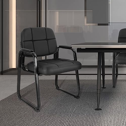 Image of CLATINA Classic Reception Chair with Padded Armrests and Sled Base, Ergonomic Guest Chair for Office Conference Waiting Meeting Room, Black (8 Pack)