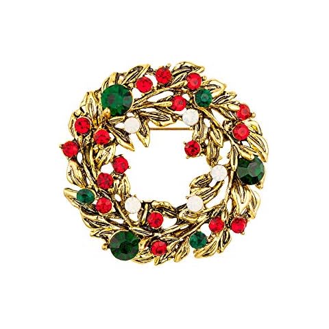 Vanjewnol Christmas Brooches for Women Sparkling Vintage Gold Christmas Wreath Brooch Cute Christmas Acessories for Women B01H Cover
