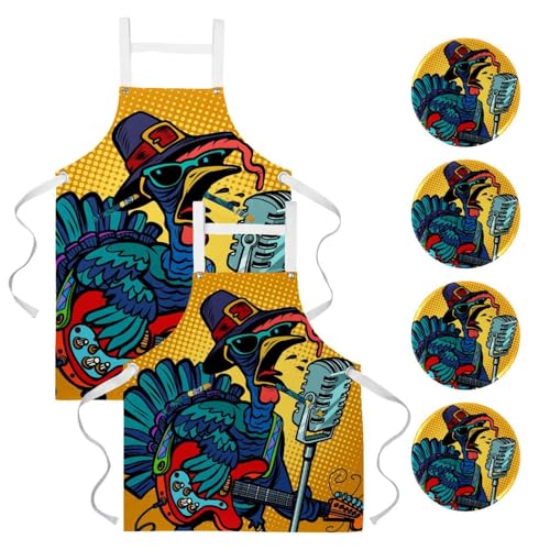 Tablier de cuisine motif chanteur turc lot de 2 avec 4 broches amovibles incluses