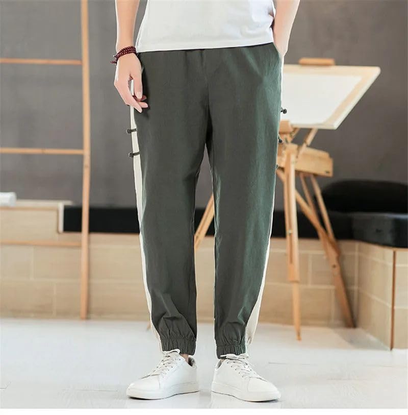 Pantalon sarouel homme en coton et lin patchwork ample décontracté WOLONG - 7