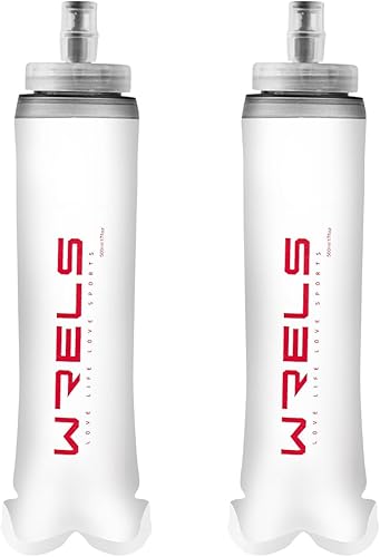 WRELS Botella de agua suave de TPU plegable para correr, ligera, hidratación, portátil, con cubierta para la boca