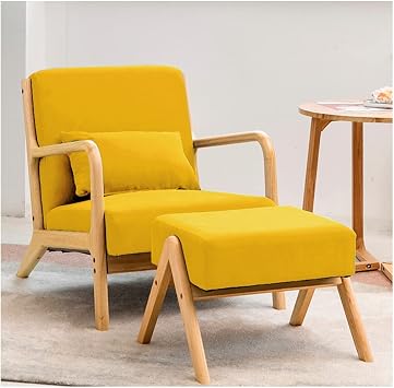 Armchair, Sofa Chair for Bedroom, Comfortable Chair for Small Spaces, Wooden Reading Chair with Ottoman Fabric Mat, Backrest Lounge Chair Comfortable Accent Armchair for Living Room Bedroom Color