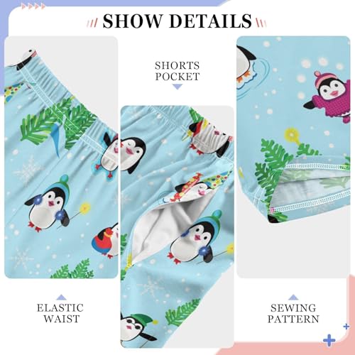 ZZXXB Winter Penguin Snow Print Boys Long Pants Soft Trousers Elastic Waist Kids Lounge Bottoms with Pockets S-XL4