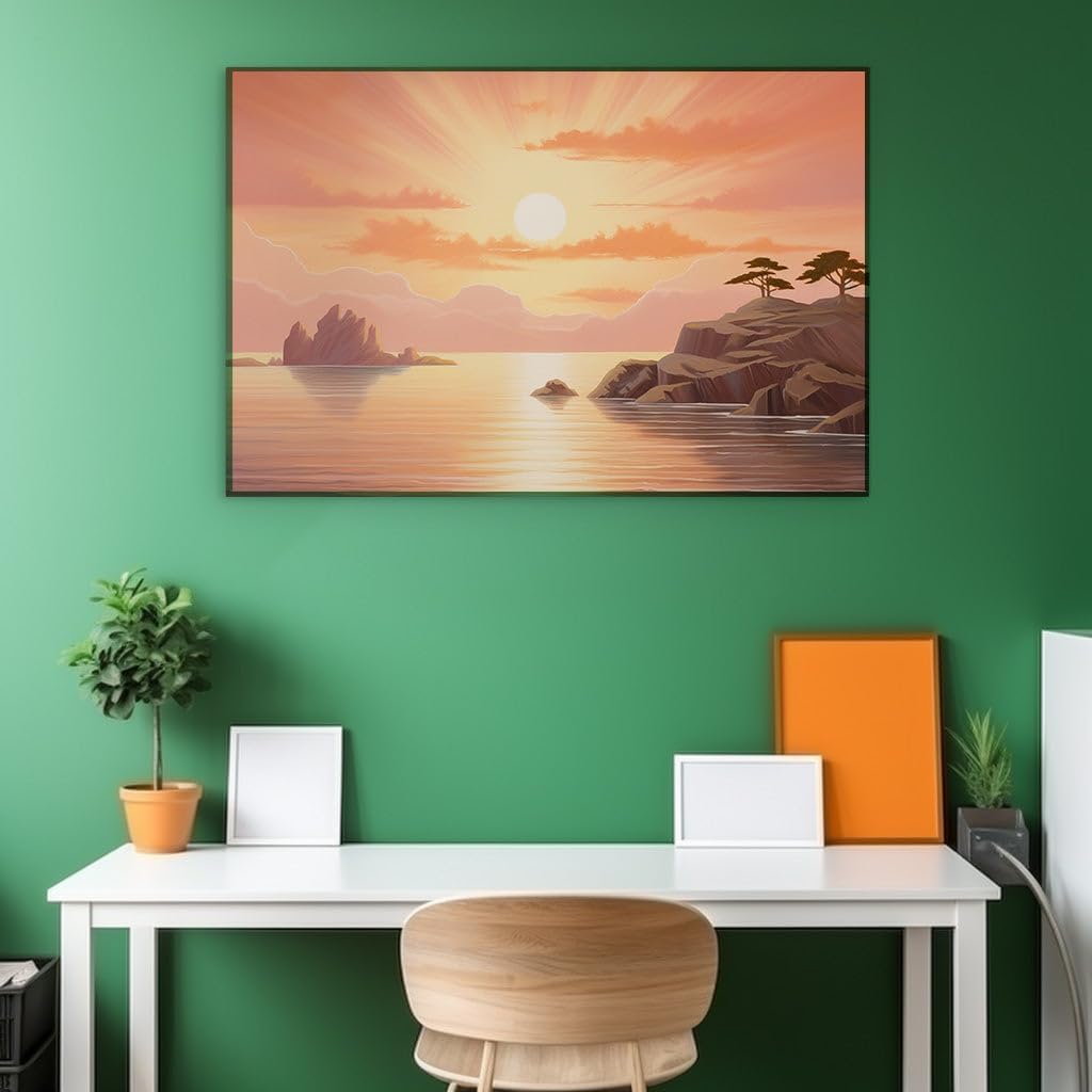 Canvas for Living room. Sunset Serenade: A Seascape Bathed in Golden Light, 27 x 18 inch Canvas Wall Art - Contemporary Masterpieces - Modern Home Decor
