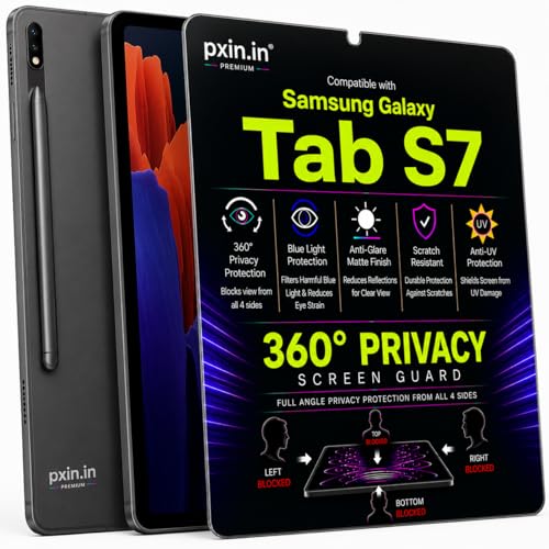 Image of Pxin 360 Pro Privacy Screen guard compatible with Samsung Galaxy Tab S7 | Anti Glare | Anti UV | Anti Blue | Anti Reflection | Privacy Filter | Unbreakable Build