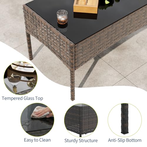 Image of GAOMON 4-Piece Patio Furniture Set, Modern PE Rattan Conversation Set with 2 Chairs, Loveseat & Tempered Glass Coffee Table, All-Weather Outdoor Seating for Garden, Porch, Balcony, Poolside