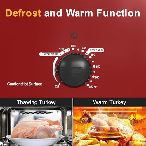 Image of 18 Quart Roaster Oven with Self-Basting Lid, Large Electric Turkey Roaster Oven with Defrost & Warm Function, Adjustable Temperature, Removable Pan & Rack, Stainless Steel, Red