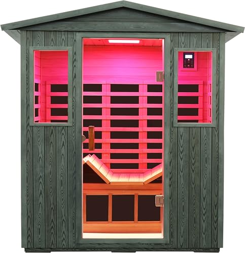 Image of LTCCDSS Full Spectrum Ultra-Low EMF Outdoor Infrared Sauna 3 Person, Composite Wood Far Infrared Sauna for Home, EMF 0.1-1mG, Bluetooth & Chromotherapy
